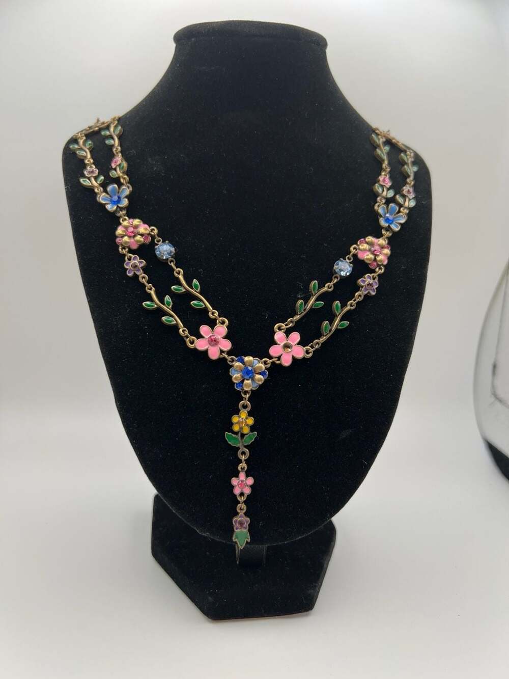 Michal Negrin Floral Y-Drop Necklace with Enamel and Crystals